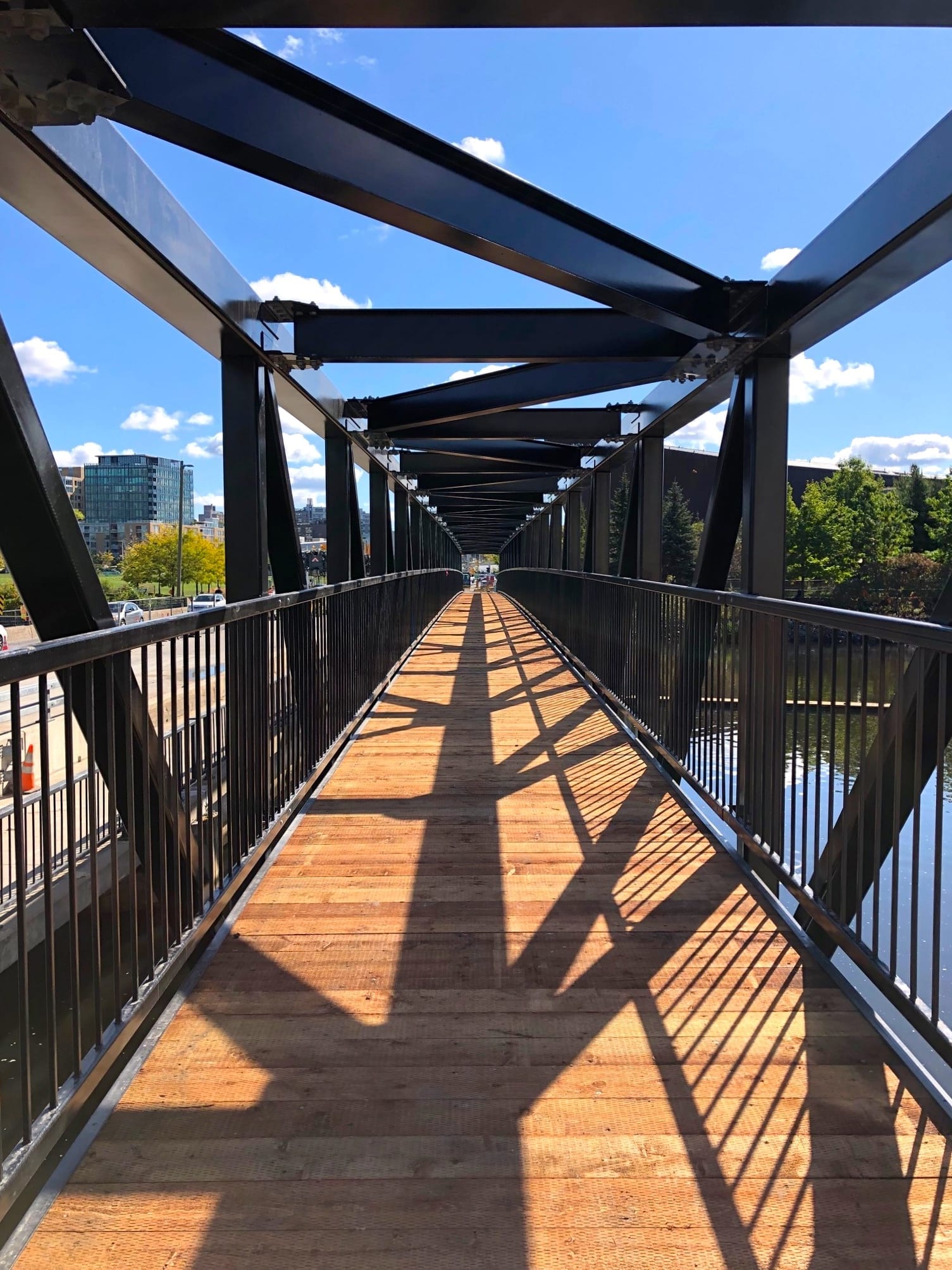 End view of Zibi pedestrian utility bridge in Ottawa