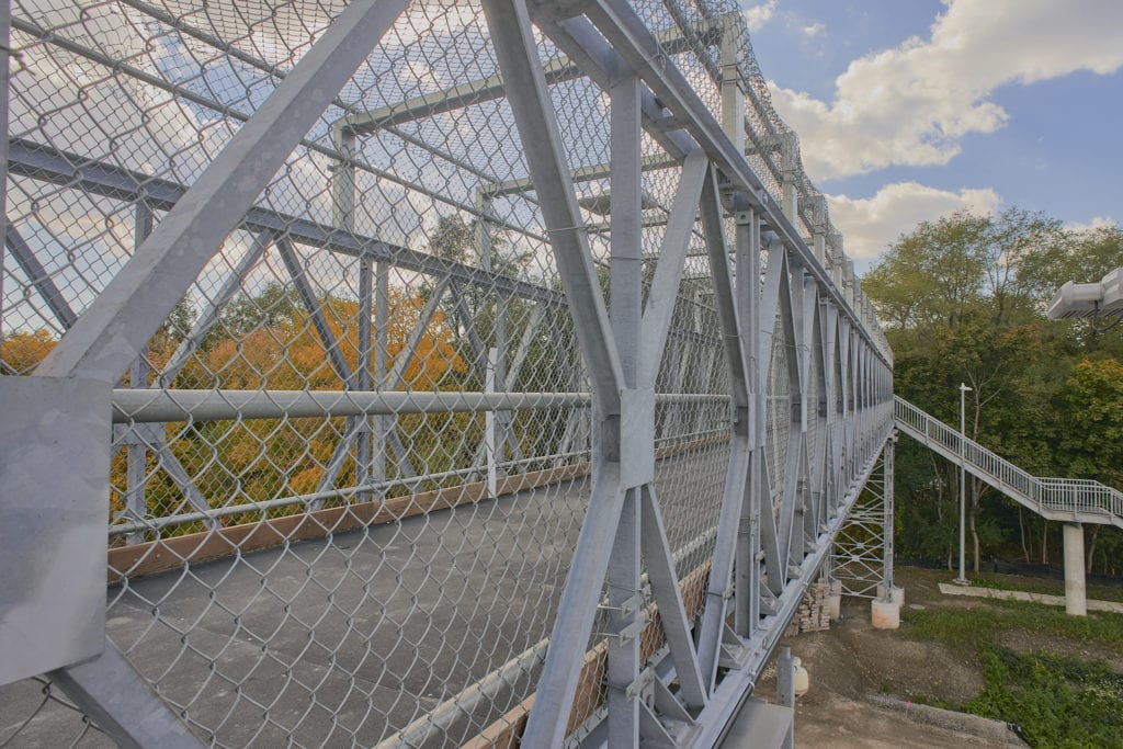 Close-up view of new pedestrian bridge safety mesh