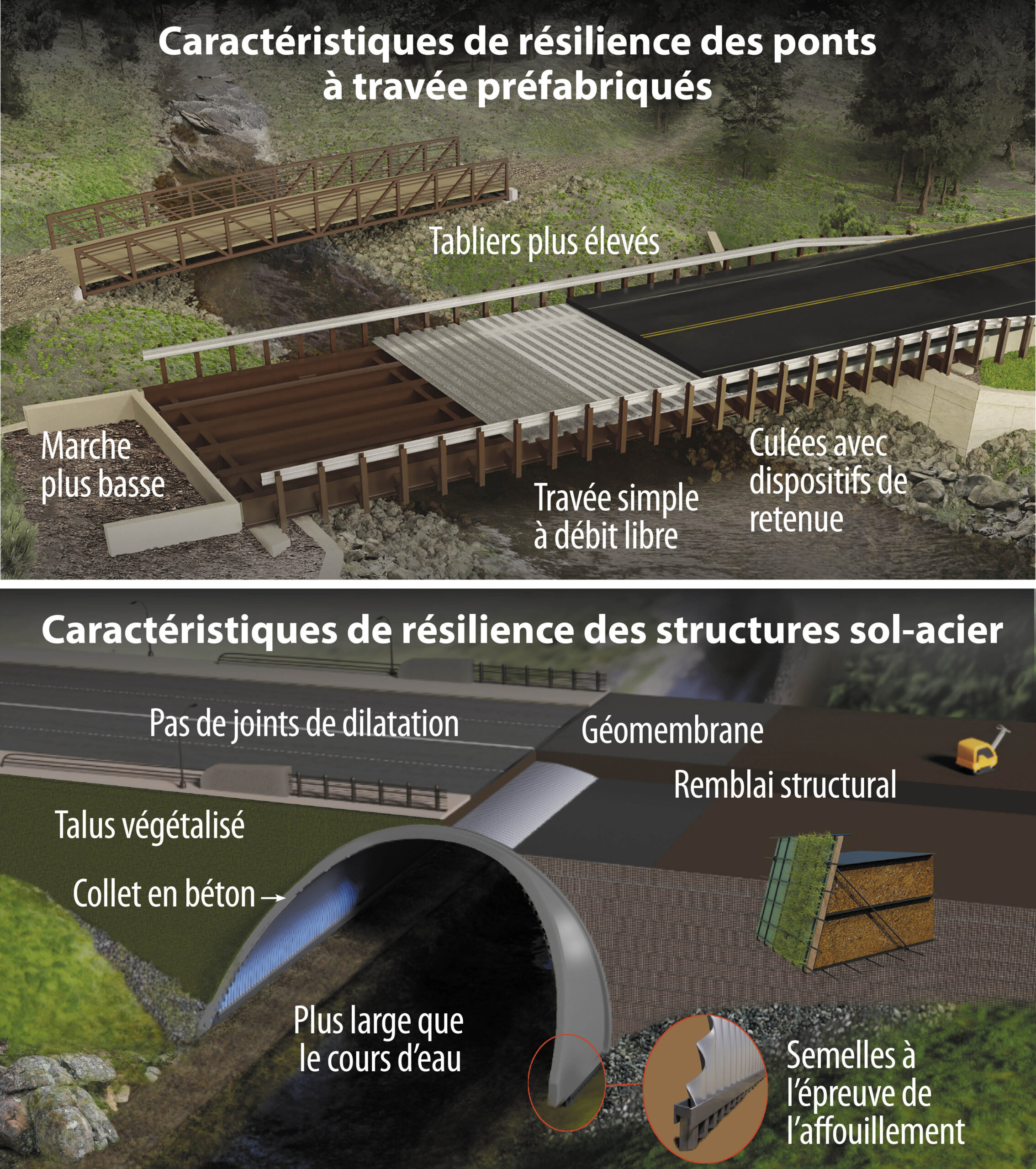 Artist rendering of Climate change resilience of Buried Metal Bridges and Prefabricated Bridges