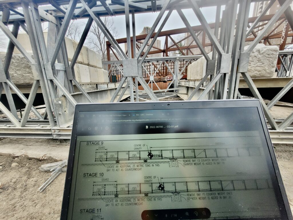 Cantilever launch of Bailey-Bridge-style construction access bridge