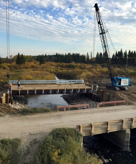 steel girder bridge crane-lifted into place